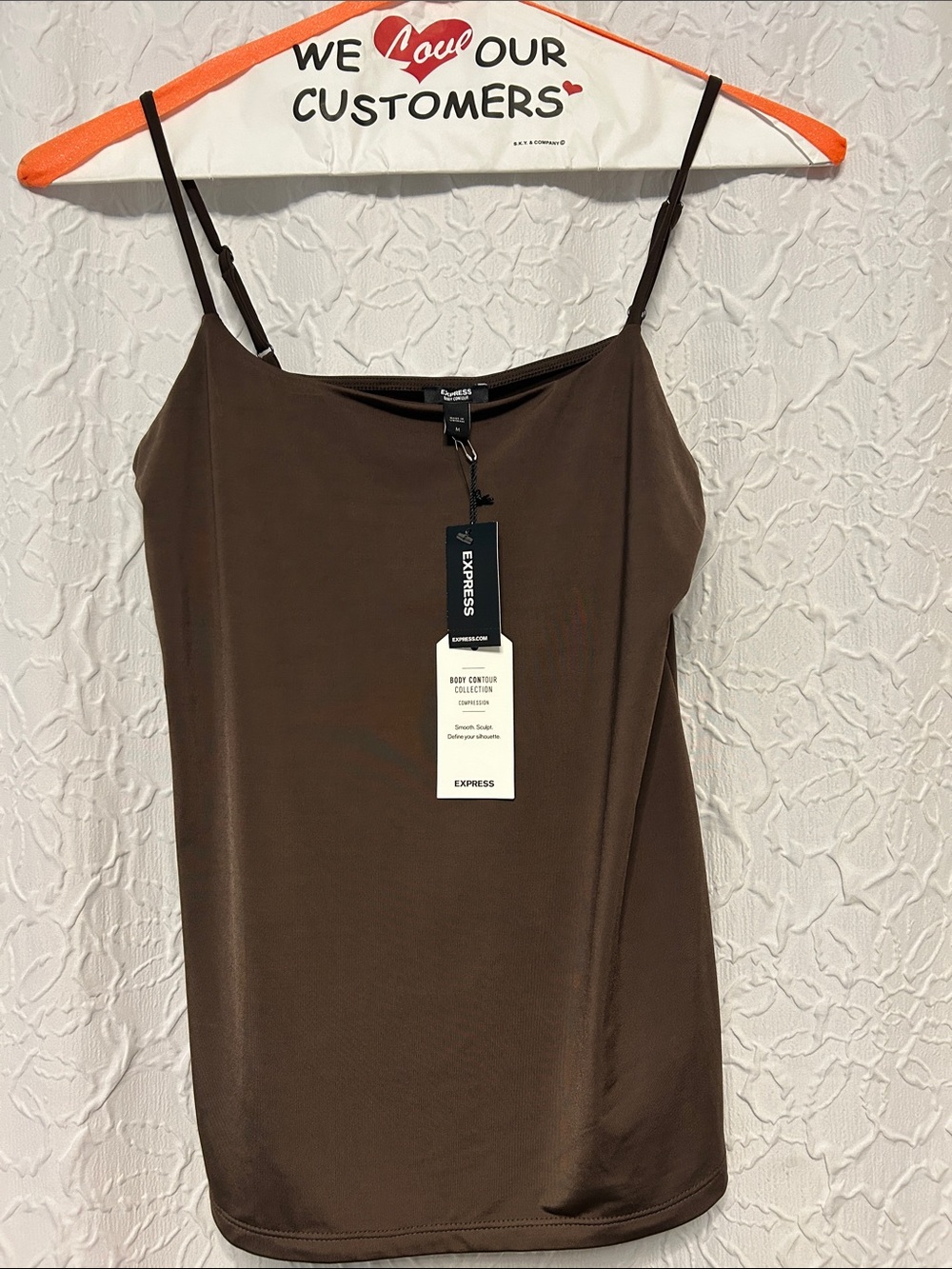 Express Brown Satin Cami with Adjustable Spaghetti Straps